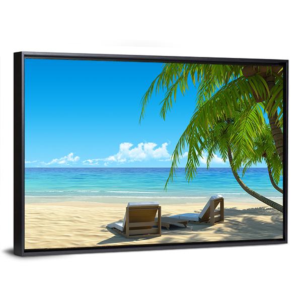 Chairs On Tropical Beach Canvas Wall Art-3 Horizontal-Gallery Wrap-25" x 16"-Tiaracle