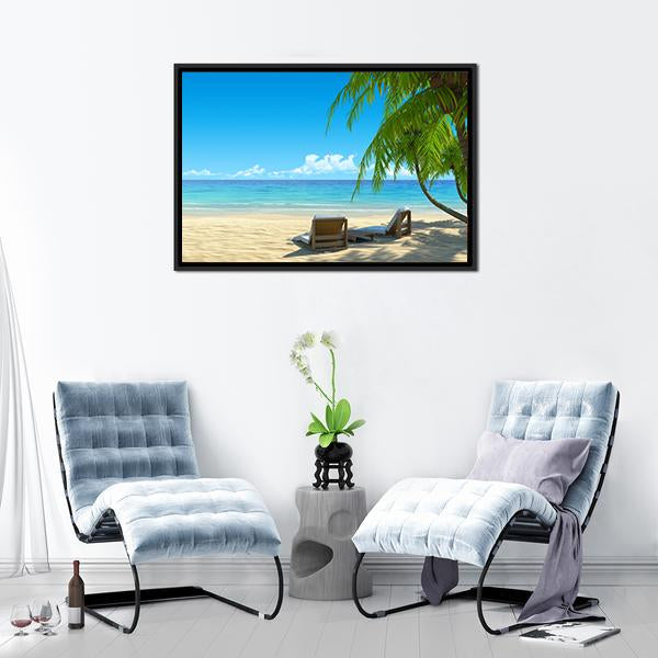Chairs On Tropical Beach Canvas Wall Art-3 Horizontal-Gallery Wrap-25" x 16"-Tiaracle