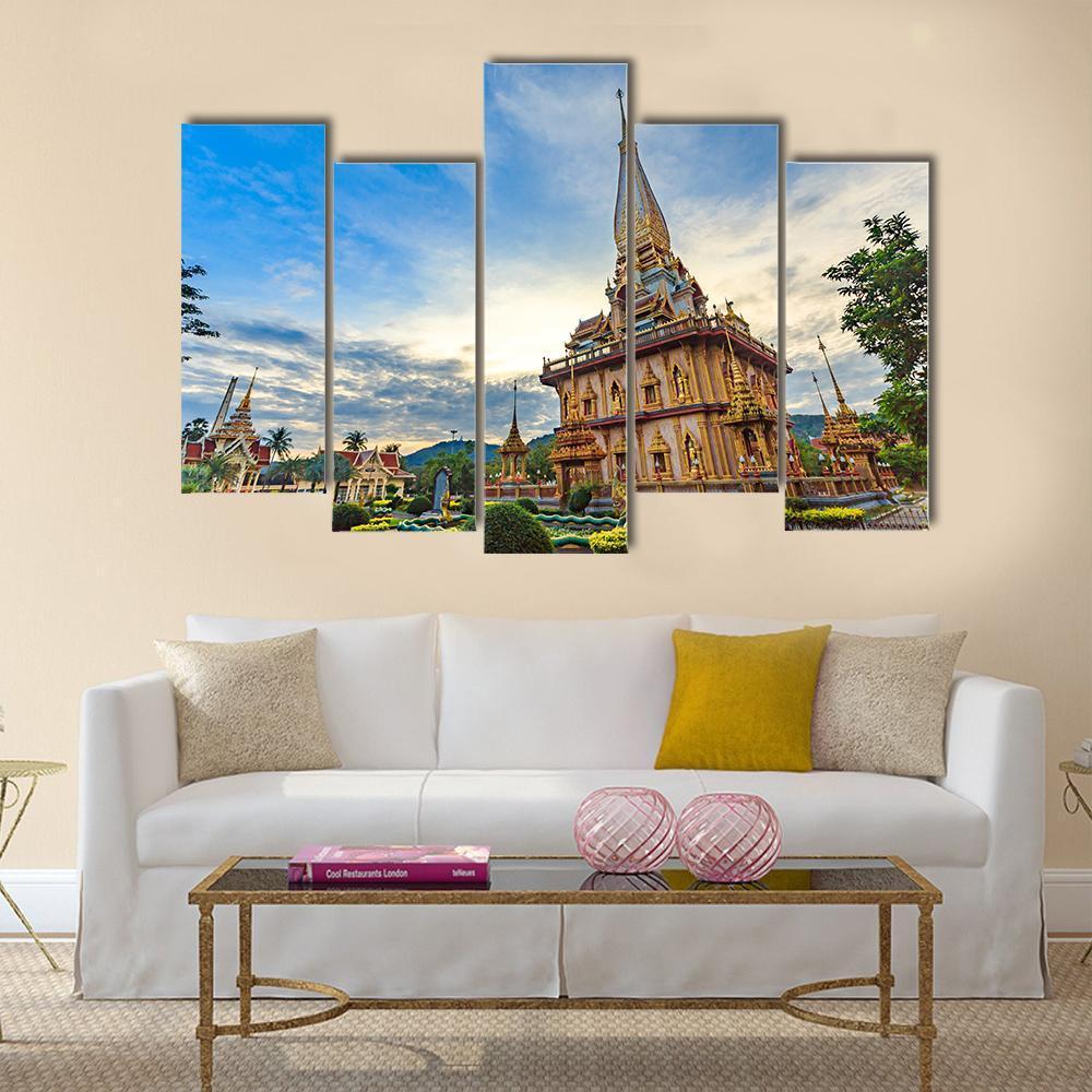 Chalong Temple Canvas Wall Art-5 Pop-Gallery Wrap-47" x 32"-Tiaracle