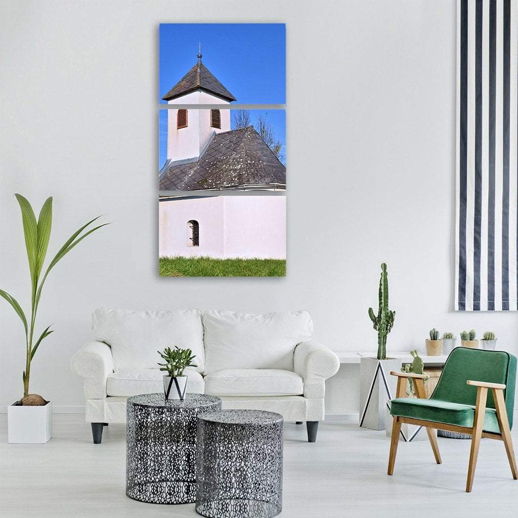 Chapel In Autumn Sky Vertical Canvas Wall Art-3 Vertical-Gallery Wrap-12" x 25"-Tiaracle