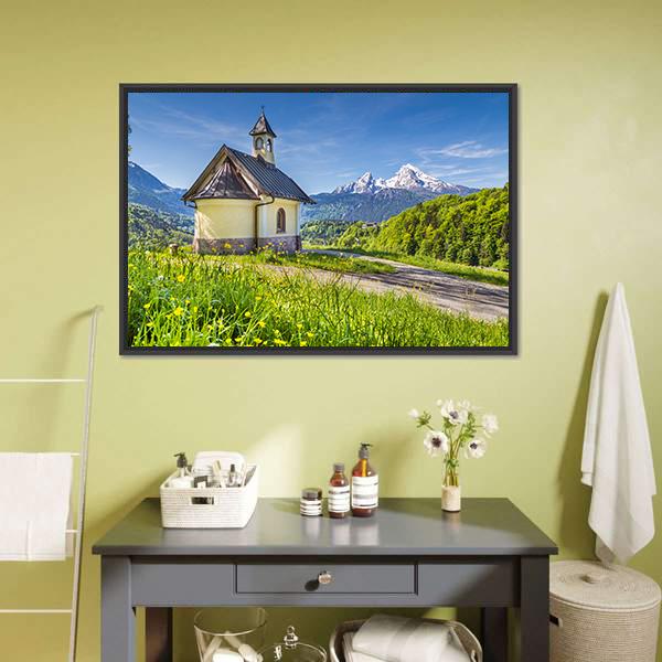 Chapel In Berchtesgaden Canvas Wall Art-1 Piece-Floating Frame-24" x 16"-Tiaracle