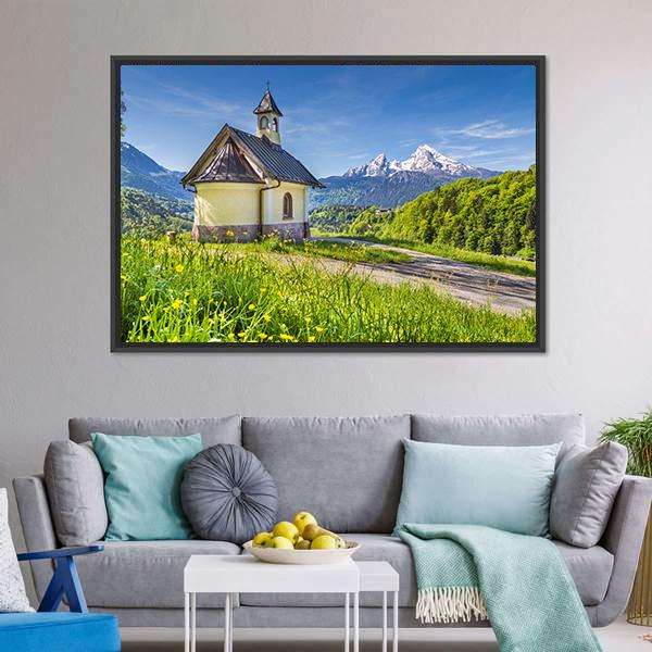 Chapel In Berchtesgaden Canvas Wall Art-3 Horizontal-Gallery Wrap-25" x 16"-Tiaracle
