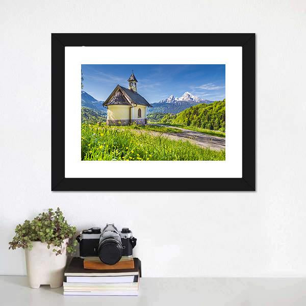 Chapel In Berchtesgaden Canvas Wall Art-1 Piece-Framed Print-20" x 16"-Tiaracle