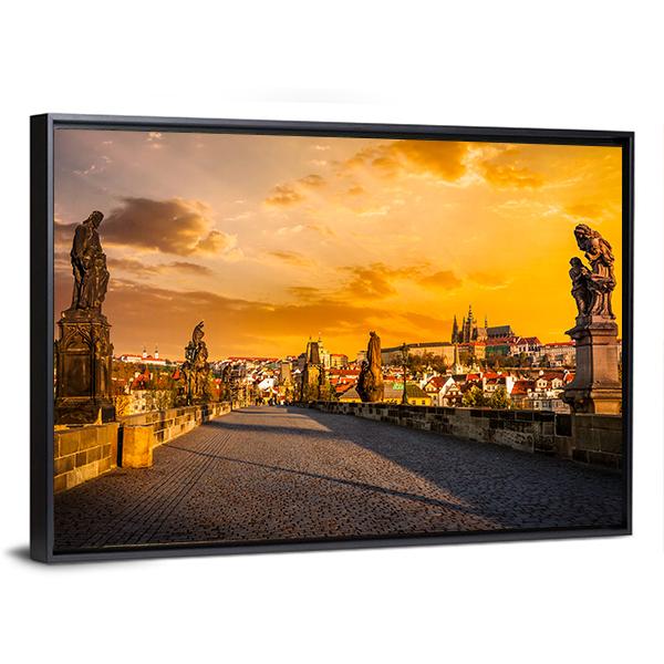Charles Bridge & Prague Castle Canvas Wall Art-3 Horizontal-Gallery Wrap-25" x 16"-Tiaracle