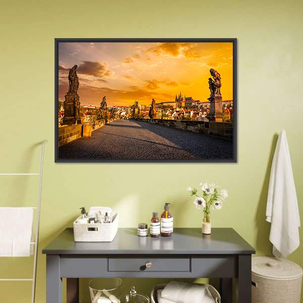 Charles Bridge & Prague Castle Canvas Wall Art-3 Horizontal-Gallery Wrap-25" x 16"-Tiaracle