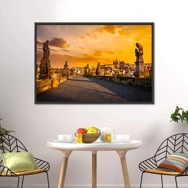 Charles Bridge & Prague Castle Canvas Wall Art-3 Horizontal-Gallery Wrap-25" x 16"-Tiaracle