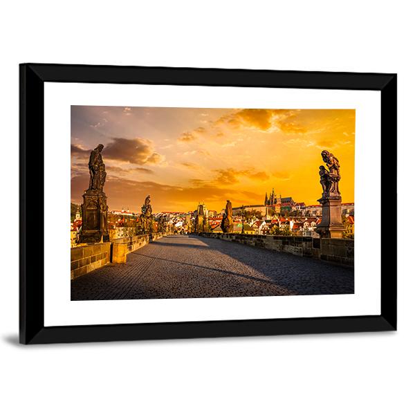 Charles Bridge & Prague Castle Canvas Wall Art-3 Horizontal-Gallery Wrap-25" x 16"-Tiaracle