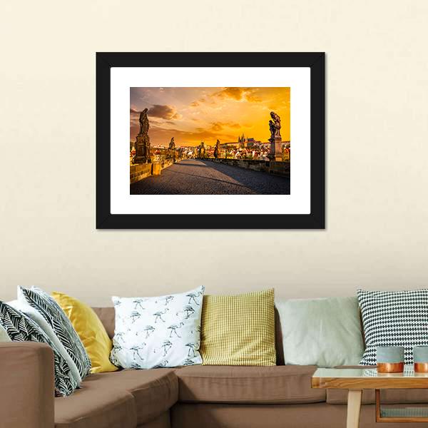 Charles Bridge & Prague Castle Canvas Wall Art-3 Horizontal-Gallery Wrap-25" x 16"-Tiaracle