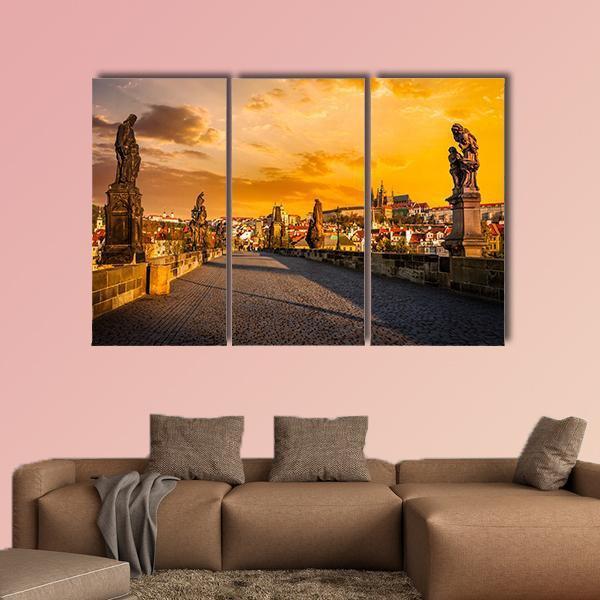Charles Bridge & Prague Castle Canvas Wall Art-3 Horizontal-Gallery Wrap-25" x 16"-Tiaracle