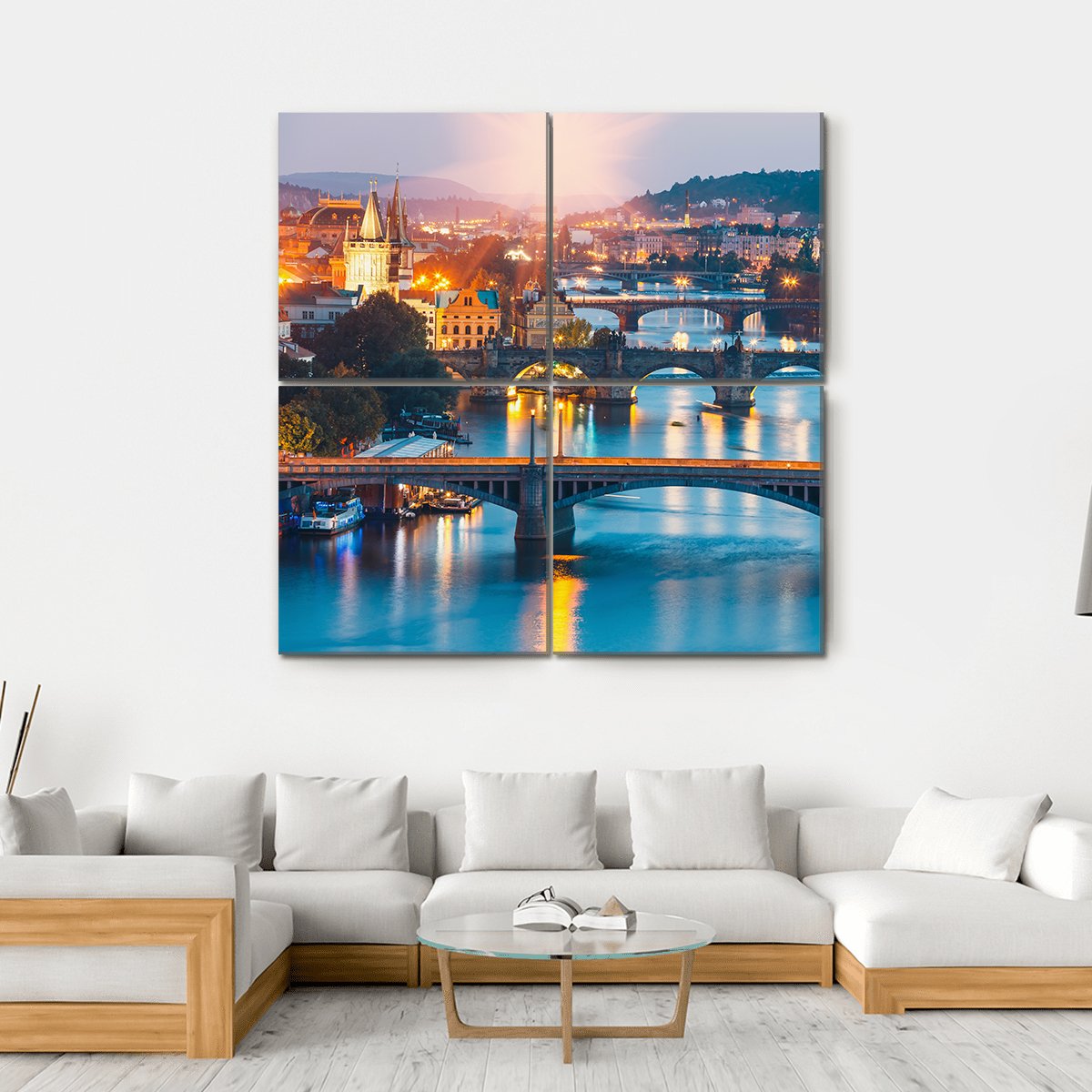 Charles Bridge & Vltava River Canvas Wall Art-4 Square-Gallery Wrap-17" x 17"-Tiaracle