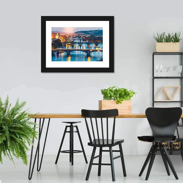 Charles Bridge & Vltava River Canvas Wall Art-3 Horizontal-Gallery Wrap-25" x 16"-Tiaracle