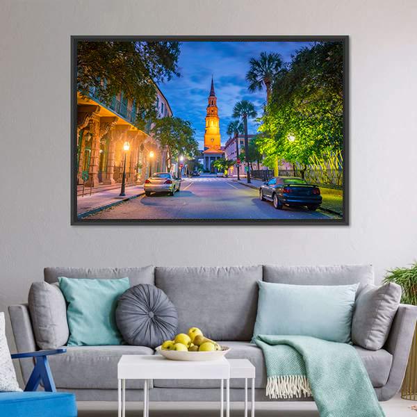 Charleston Downtown Vertical Canvas Wall Art-3 Vertical-Gallery Wrap-12" x 25"-Tiaracle