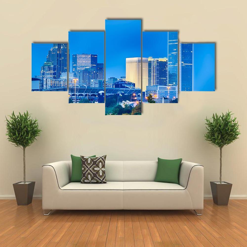 Charlotte Financial District Canvas Wall Art-5 Star-Gallery Wrap-62" x 32"-Tiaracle