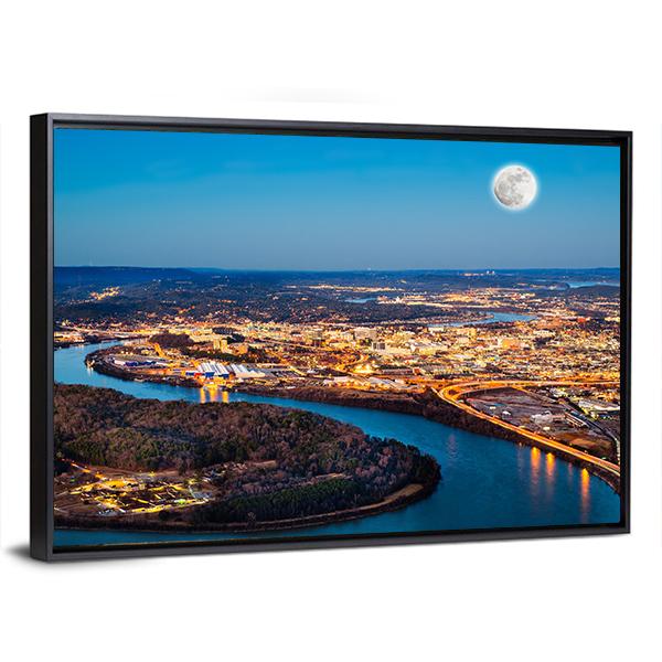 Chattanooga Downtown At Night Canvas Wall Art-3 Horizontal-Gallery Wrap-25" x 16"-Tiaracle