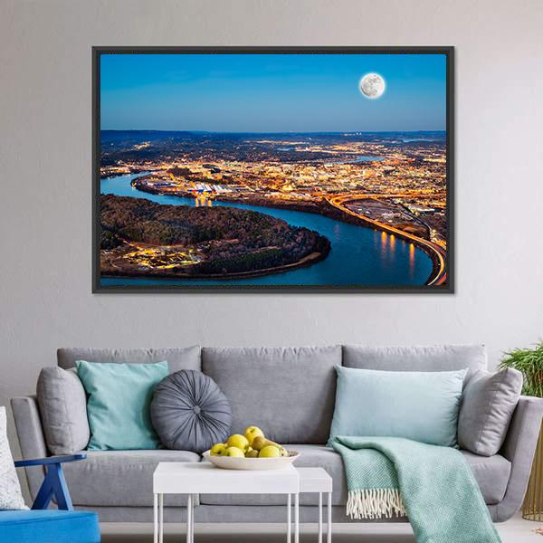 Chattanooga Downtown At Night Canvas Wall Art-3 Horizontal-Gallery Wrap-25" x 16"-Tiaracle