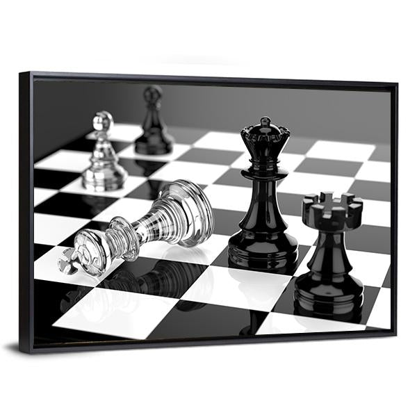 Checkmate With Black And White Board And Glass Pieces Canvas Wall Art-5 Horizontal-Gallery Wrap-22" x 12"-Tiaracle