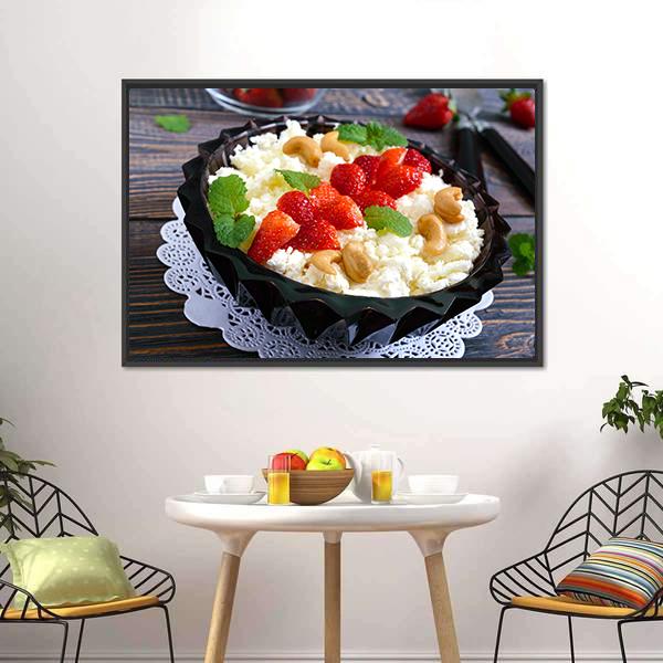 Cheese With Strawberries & Nuts Canvas Wall Art-1 Piece-Floating Frame-24" x 16"-Tiaracle
