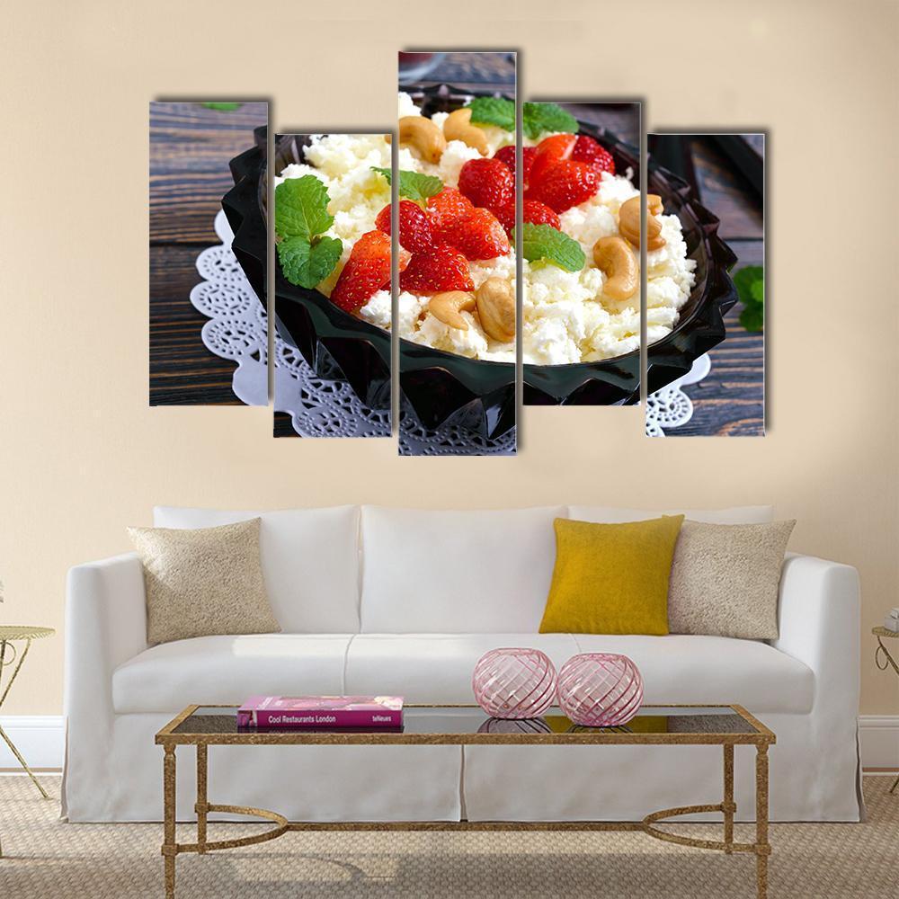 Cheese With Strawberries & Nuts Canvas Wall Art-5 Pop-Gallery Wrap-47" x 32"-Tiaracle