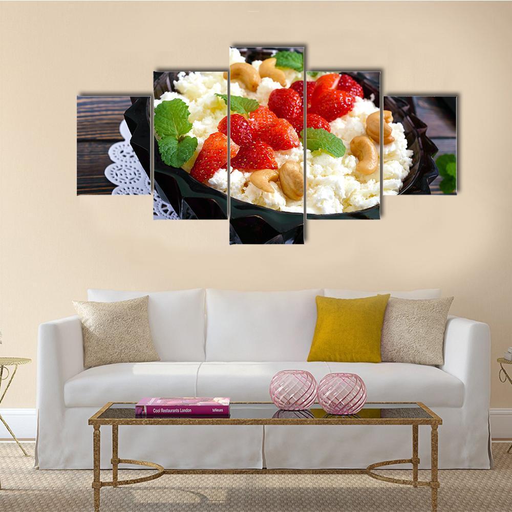 Cheese With Strawberries & Nuts Canvas Wall Art-5 Star-Gallery Wrap-62" x 32"-Tiaracle