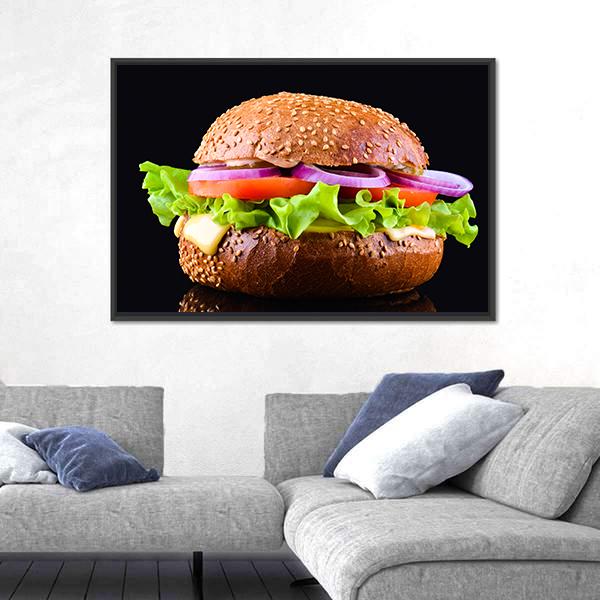 Cheeseburger Canvas Wall Art-1 Piece-Floating Frame-24" x 16"-Tiaracle