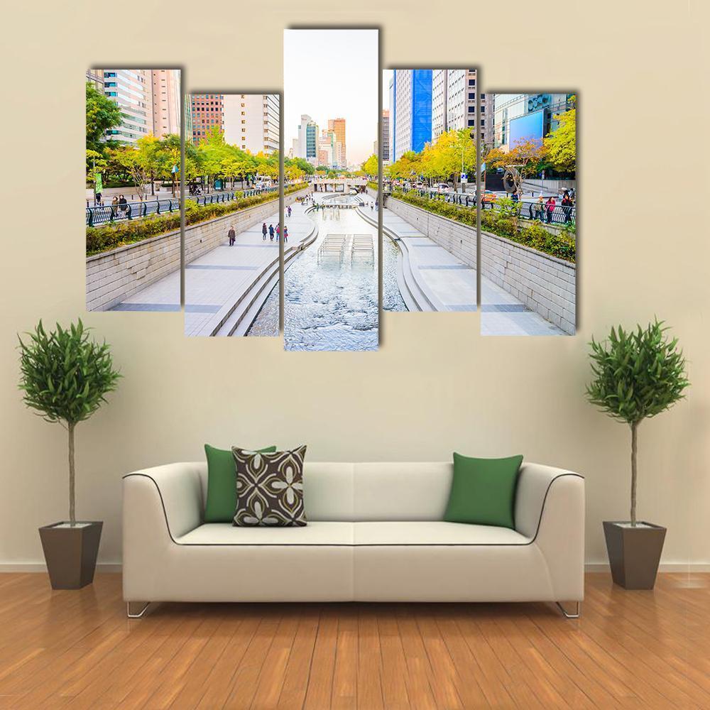 Cheonggyecheon Stream Canvas Wall Art-5 Pop-Gallery Wrap-47" x 32"-Tiaracle