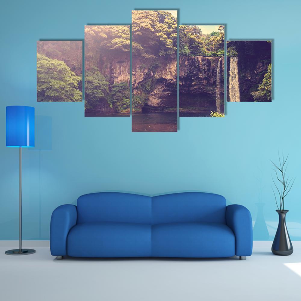Cheonjiyeon Waterfall Canvas Wall Art-5 Star-Gallery Wrap-62" x 32"-Tiaracle