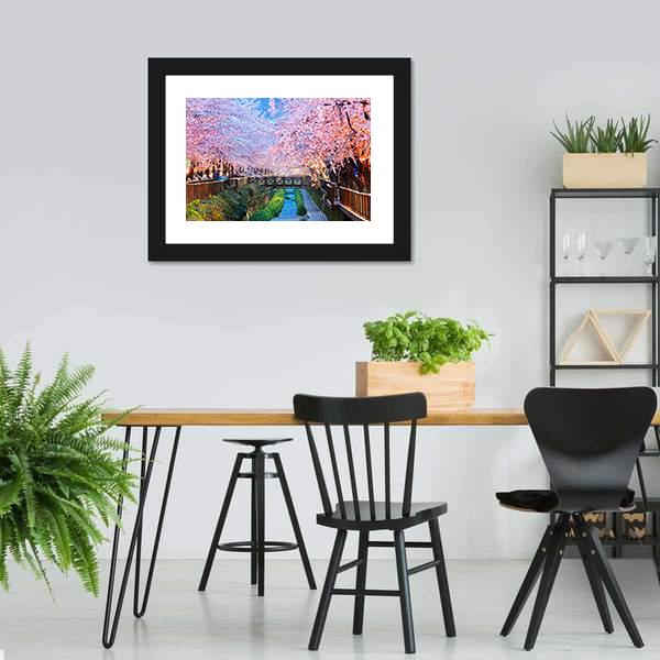 Cherry Blossoms At Night Canvas Wall Art-3 Horizontal-Gallery Wrap-25" x 16"-Tiaracle