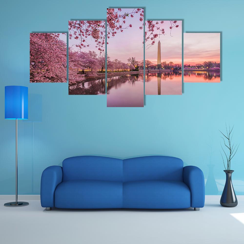 Cherry Blossoms In Peak Bloom Canvas Wall Art-5 Star-Gallery Wrap-62" x 32"-Tiaracle