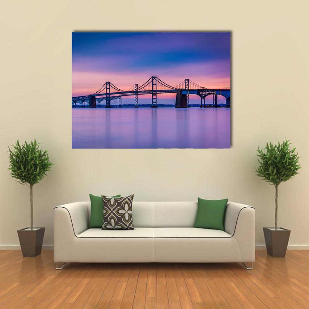 Chesapeake Bay Bridge Canvas Wall Art-1 Piece-Gallery Wrap-48" x 32"-Tiaracle