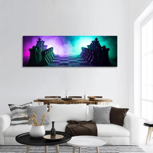 Chess Board Game Panoramic Canvas Wall Art-1 Piece-36" x 12"-Tiaracle