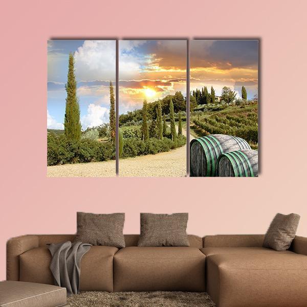 Chianti Vineyard Landscape Canvas Wall Art-3 Horizontal-Gallery Wrap-37" x 24"-Tiaracle