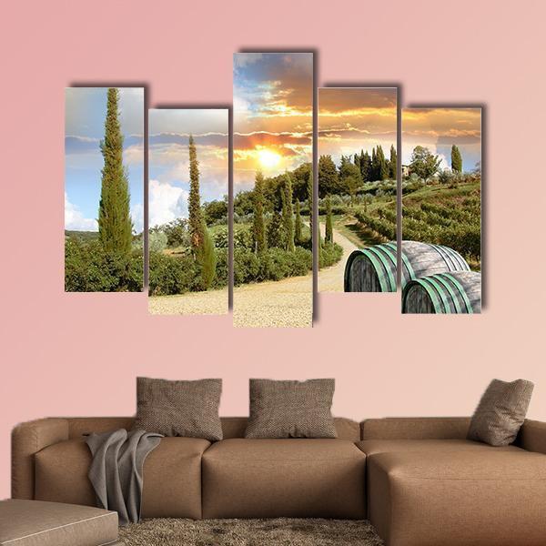 Chianti Vineyard Landscape Canvas Wall Art-5 Pop-Gallery Wrap-47" x 32"-Tiaracle