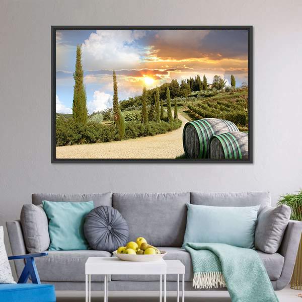 Chianti Vineyard Landscape Canvas Wall Art-3 Horizontal-Gallery Wrap-25" x 16"-Tiaracle