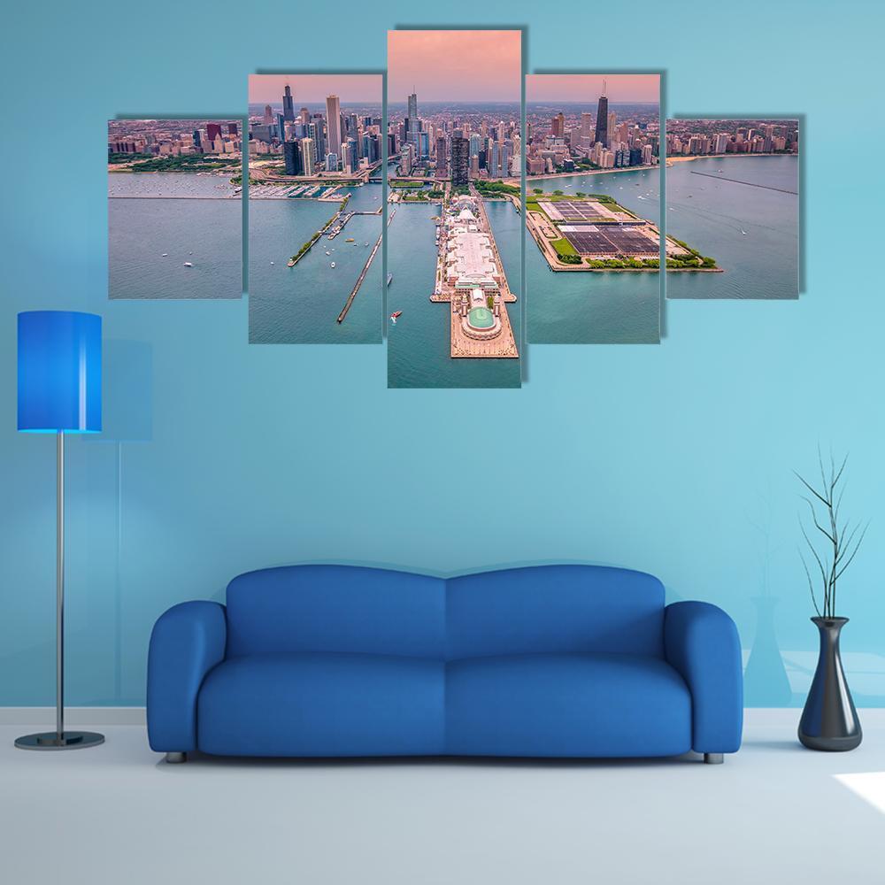 Chicago Cityscape Canvas Wall Art-5 Star-Gallery Wrap-62" x 32"-Tiaracle