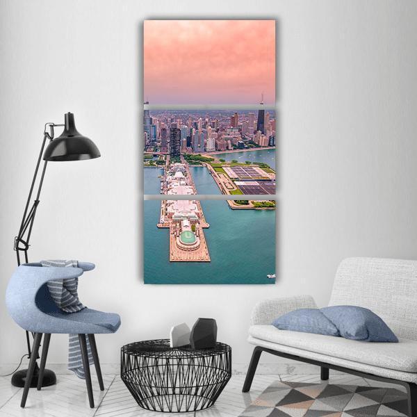 Chicago Cityscape Vertical Canvas Wall Art-3 Vertical-Gallery Wrap-12" x 25"-Tiaracle