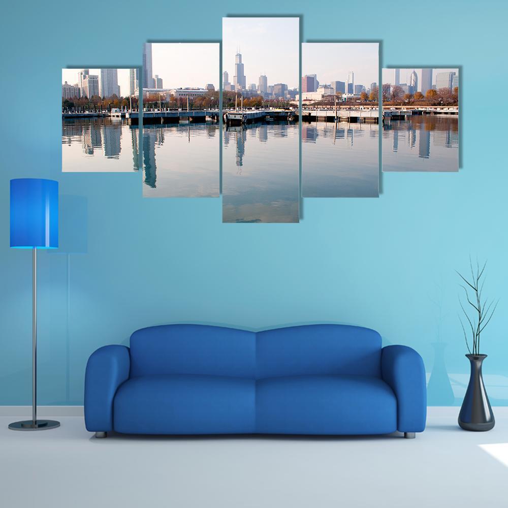 Chicago Skyline Canvas Wall Art-5 Star-Gallery Wrap-62" x 32"-Tiaracle