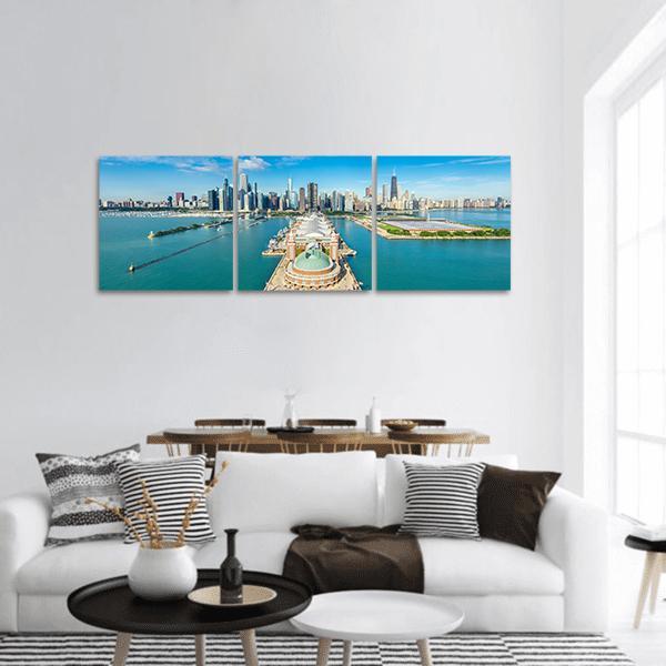 Navy Pier Aerial View Panoramic Canvas Wall Art-3 Piece-25" x 08"-Tiaracle