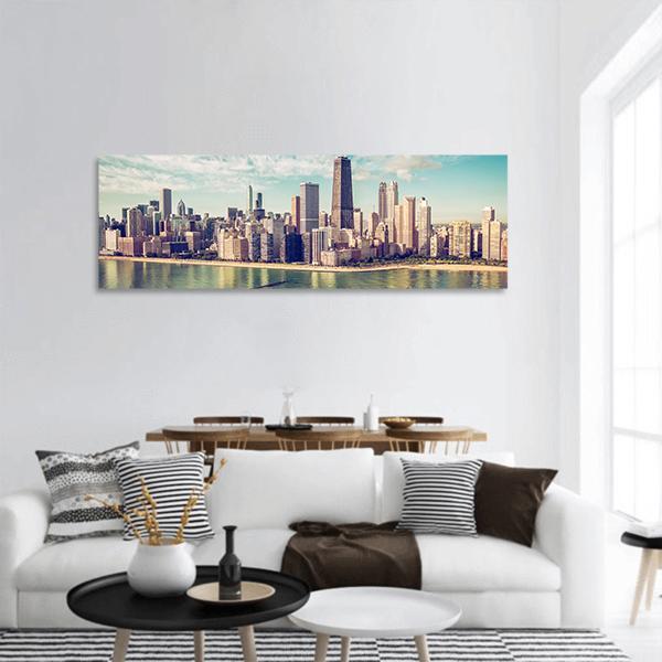 Chicago Skyscrapers By The Beach Panoramic Canvas Wall Art-1 Piece-36" x 12"-Tiaracle