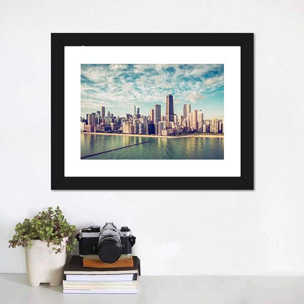 Chicago Skyscrapers By The Beach Panoramic Canvas Wall Art-1 Piece-36" x 12"-Tiaracle