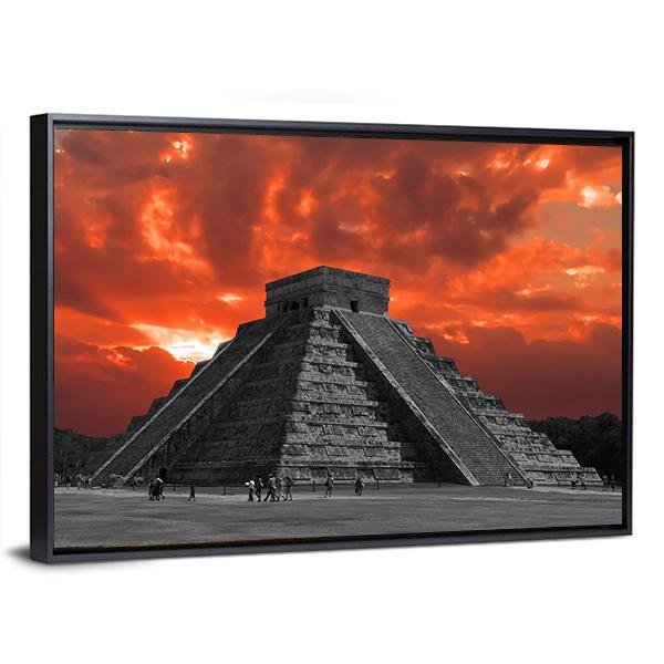 Chichen Itza Temple Canvas Wall Art-3 Horizontal-Gallery Wrap-25" x 16"-Tiaracle