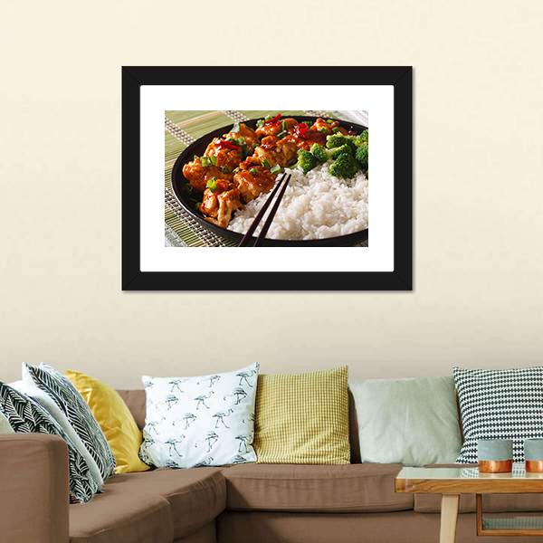Chicken With Rice Canvas Wall Art-1 Piece-Framed Print-20" x 16"-Tiaracle