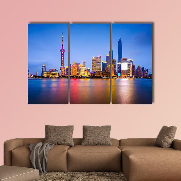 China City Skyline Canvas Wall Art-3 Horizontal-Gallery Wrap-25" x 16"-Tiaracle