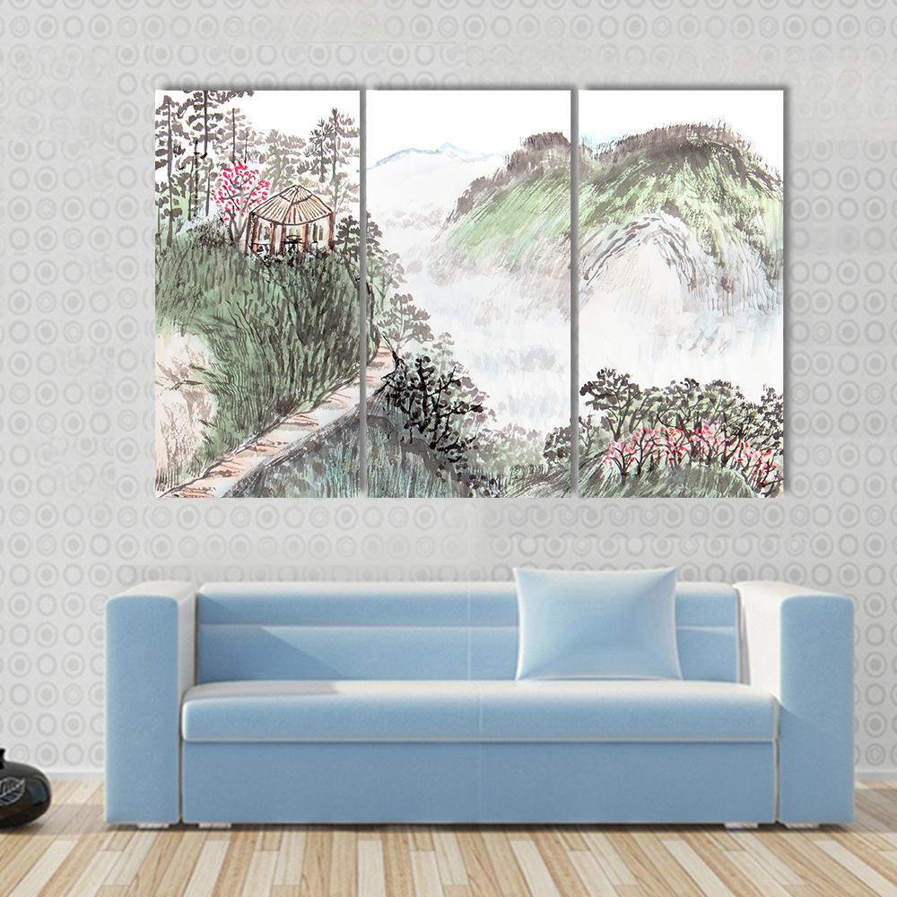 Chinese Landscape Abstract Canvas Wall Art-3 Horizontal-Gallery Wrap-37" x 24"-Tiaracle