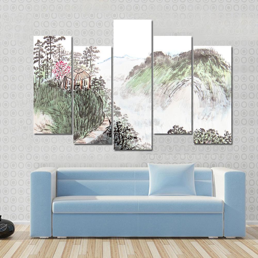 Chinese Landscape Abstract Canvas Wall Art-5 Pop-Gallery Wrap-47" x 32"-Tiaracle