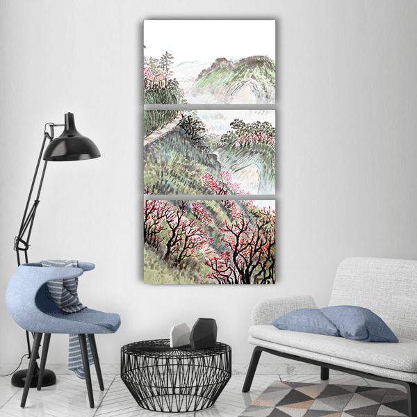 Chinese Landscape Abstract Vertical Canvas Wall Art-3 Vertical-Gallery Wrap-12" x 25"-Tiaracle