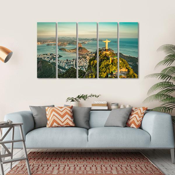 Christ & Botafogo Bay Canvas Wall Art-5 Horizontal-Gallery Wrap-22" x 12"-Tiaracle