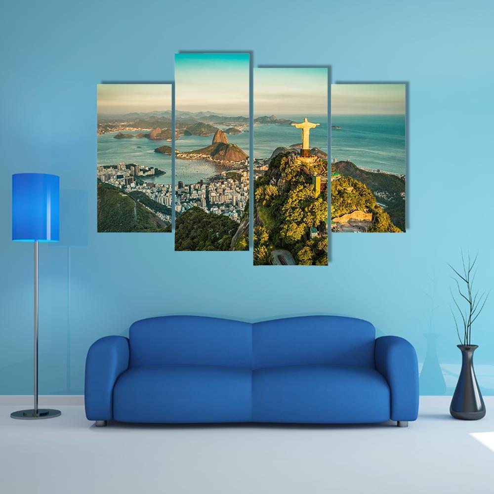 Christ & Botafogo Bay Canvas Wall Art-4 Pop-Gallery Wrap-50" x 32"-Tiaracle