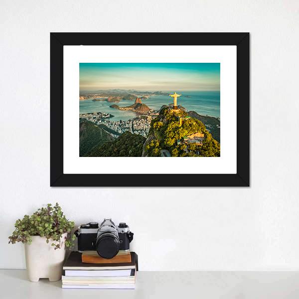 Christ & Botafogo Bay Canvas Wall Art-3 Horizontal-Gallery Wrap-25" x 16"-Tiaracle