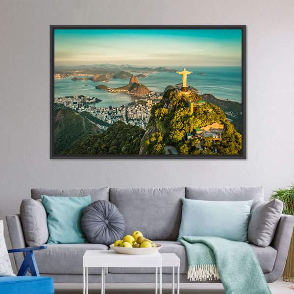 Christ & Botafogo Bay Canvas Wall Art-5 Horizontal-Gallery Wrap-22" x 12"-Tiaracle