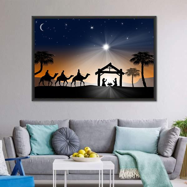 Christian Christmas Nativity Scene Canvas Wall Art-3 Horizontal-Gallery Wrap-25" x 16"-Tiaracle